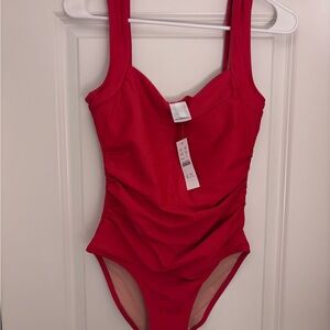 J. Crew Long Torso Ruched Squareneck one piece swimsuit